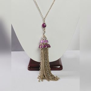 WHBM Gold Chain Tassled Purple Accent Necklace